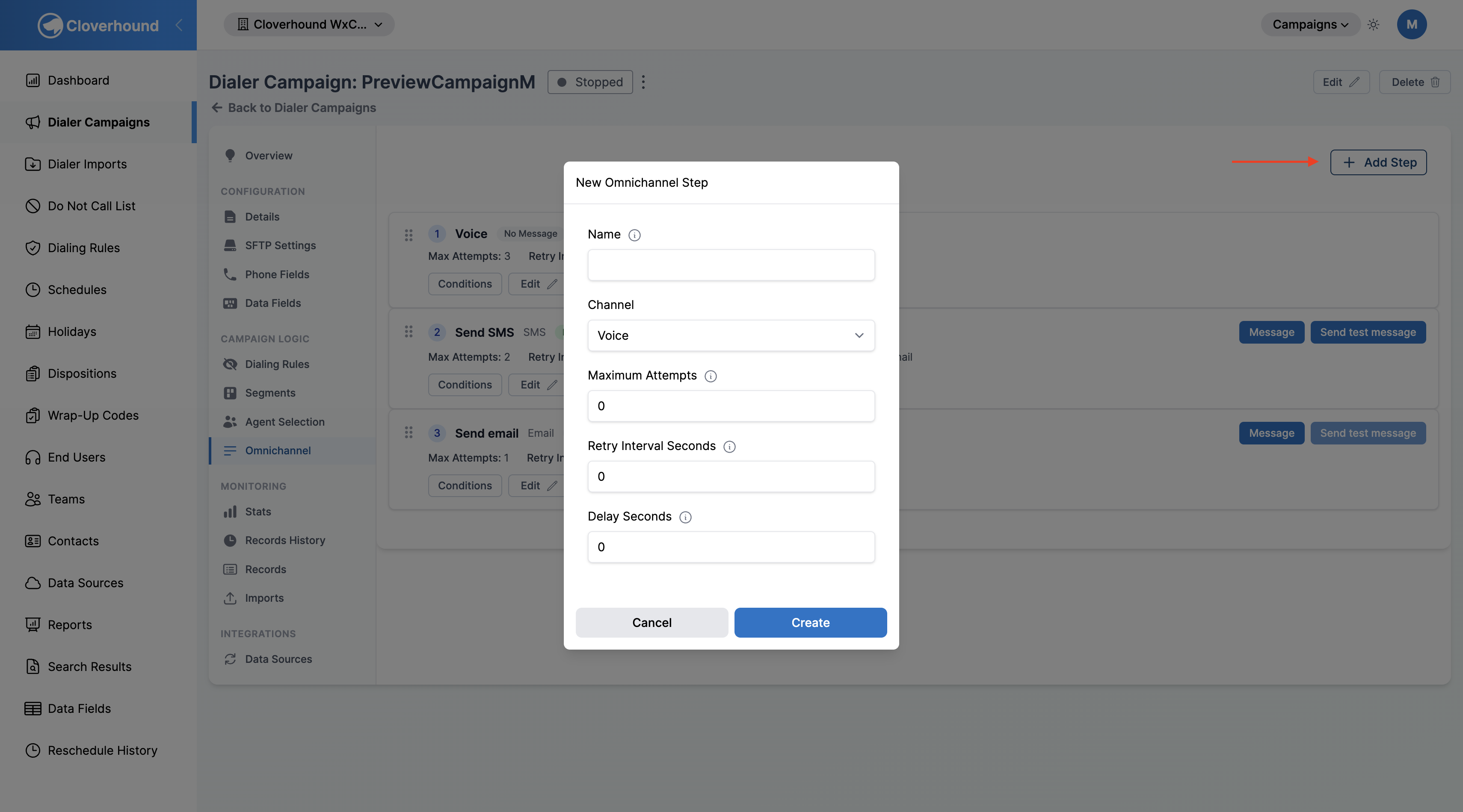 Add Step button and step form