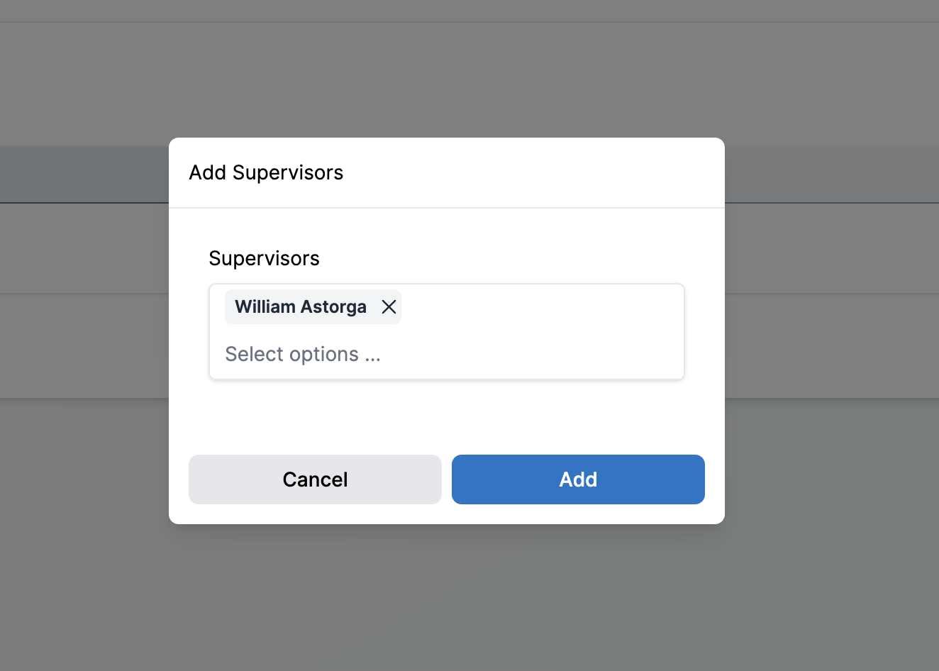 Add Supervisors form