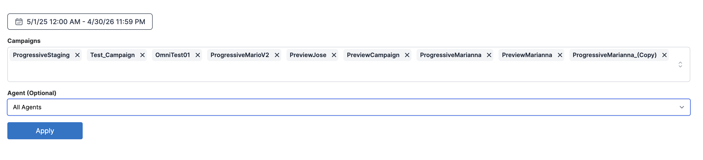 Agent Summary filters