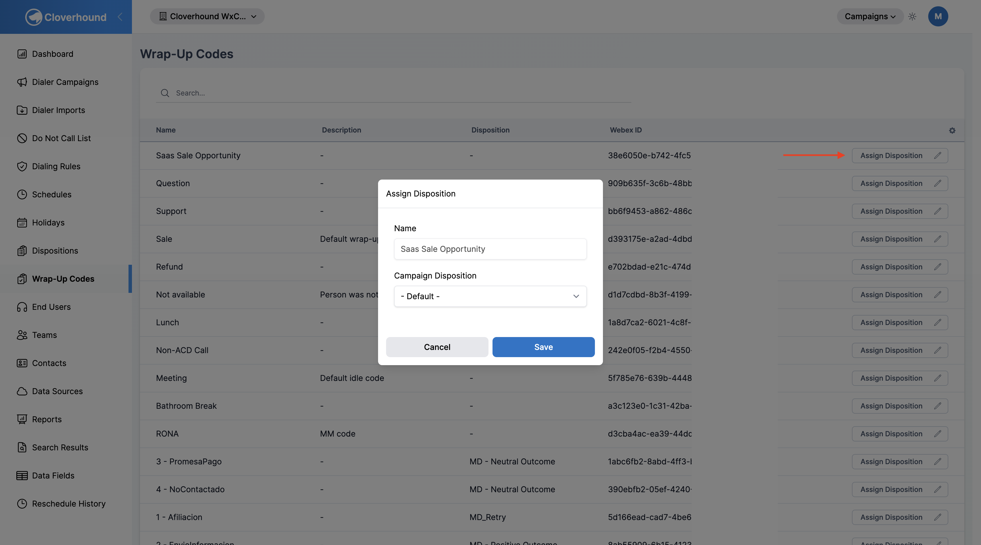 Assign Disposition modal