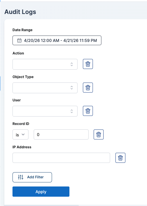Audit filters