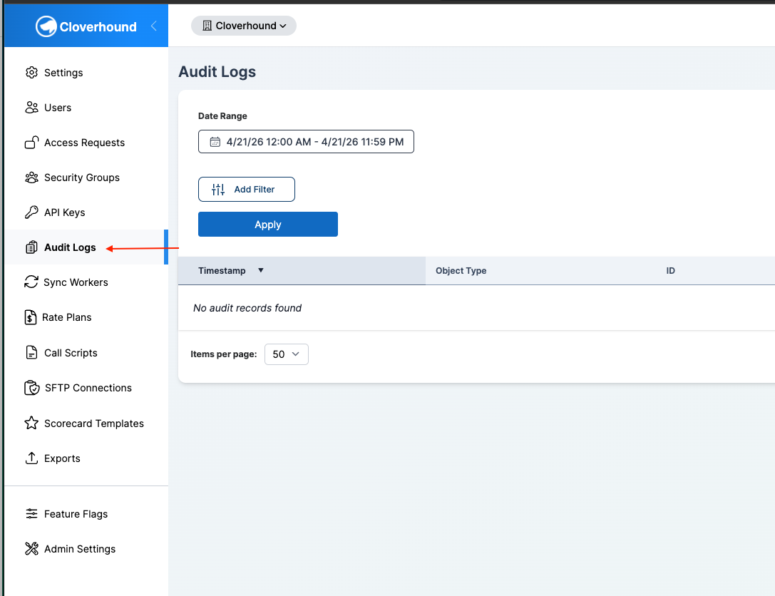Audit Logs menu entry