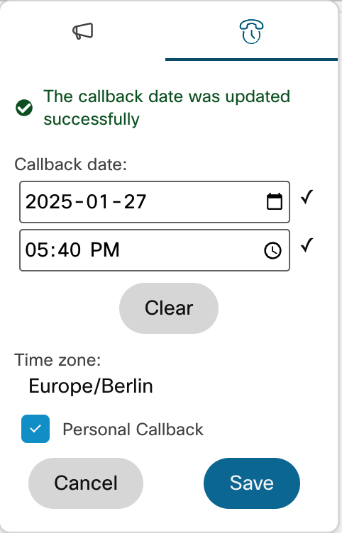 callback datetime saved