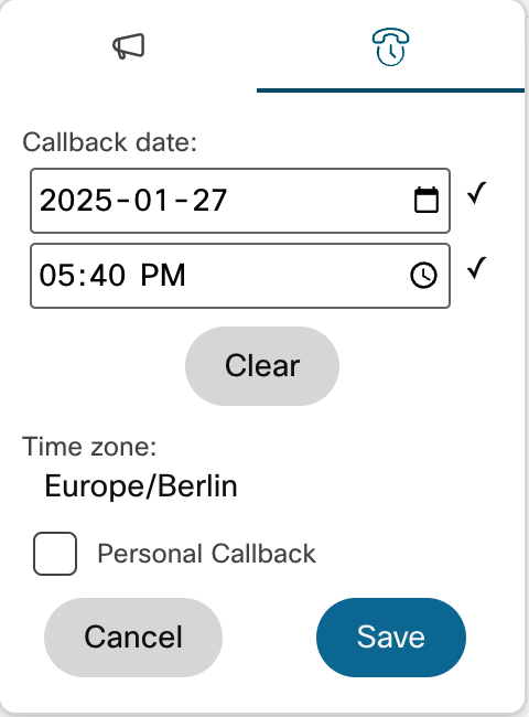 callback datetime selected