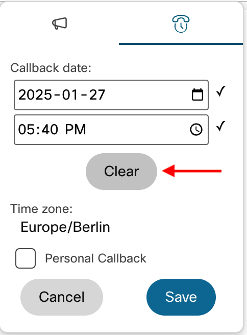 callback datetime to clear