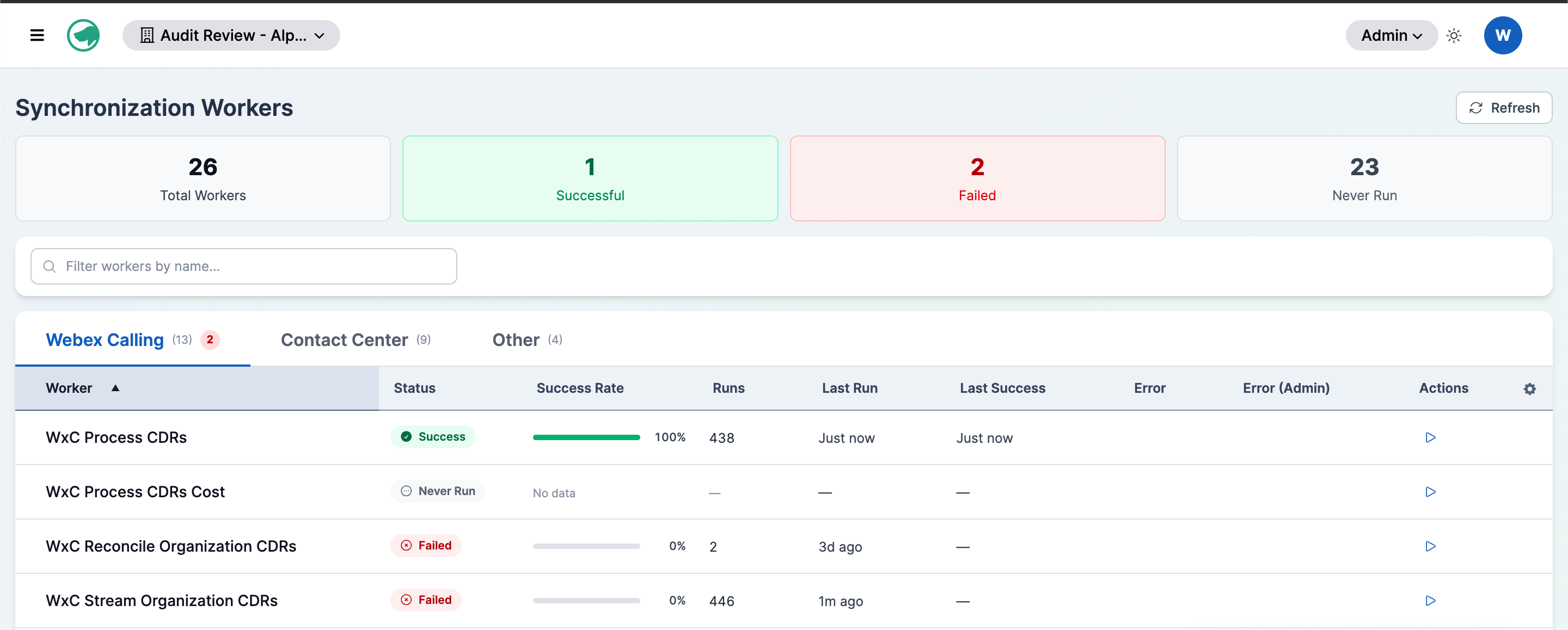 Category tabs with failure badges
