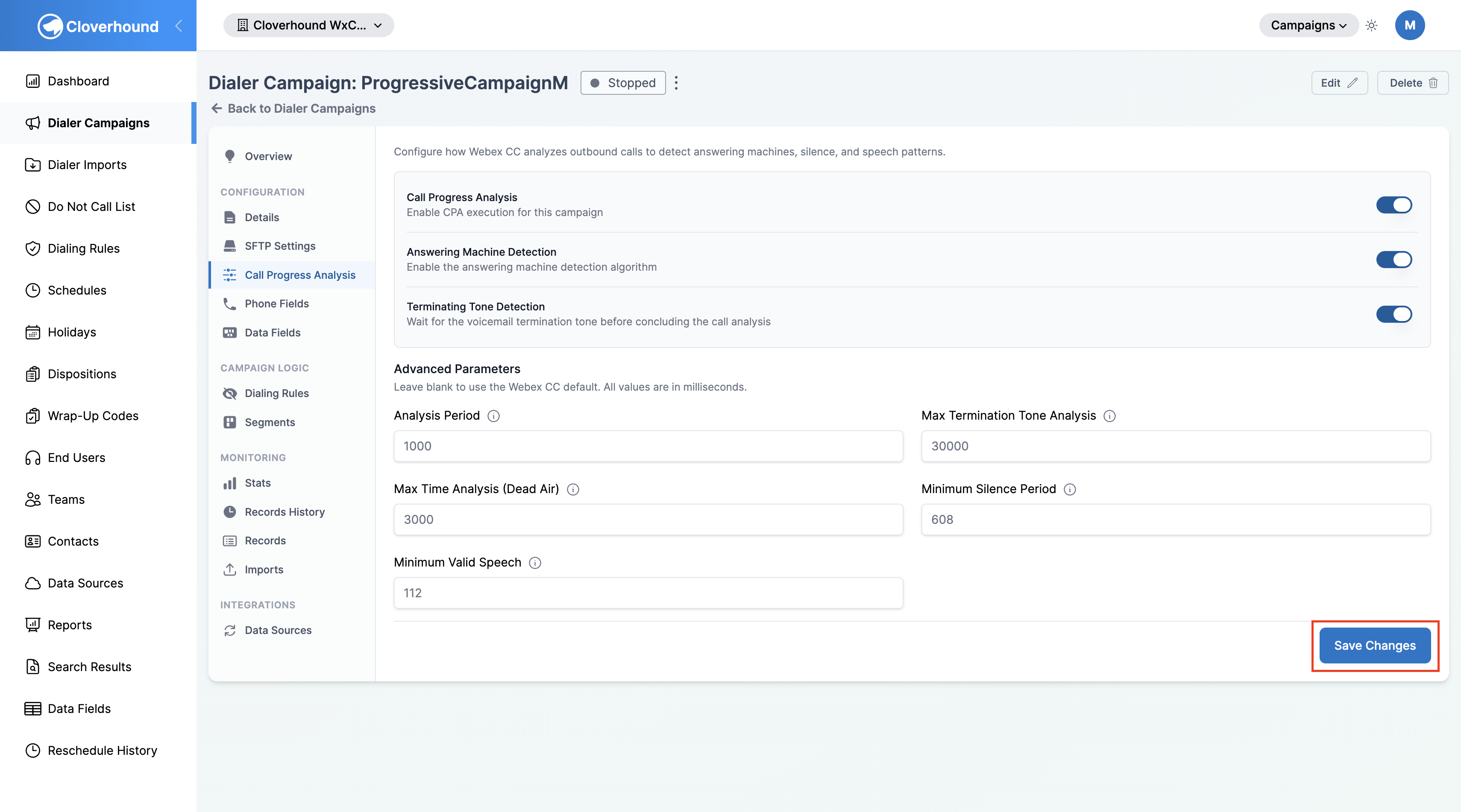 Save Changes button on the CPA tab