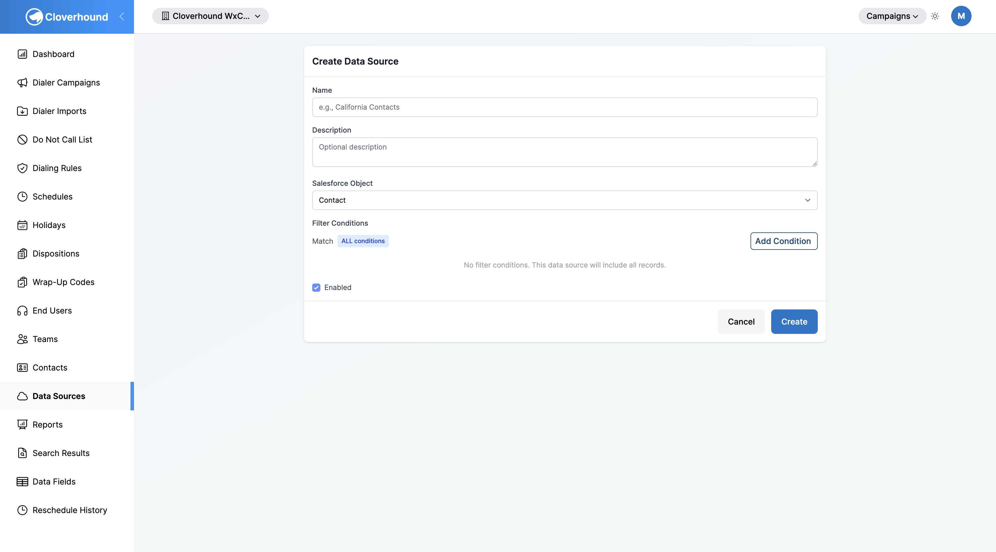 Create Data Source form