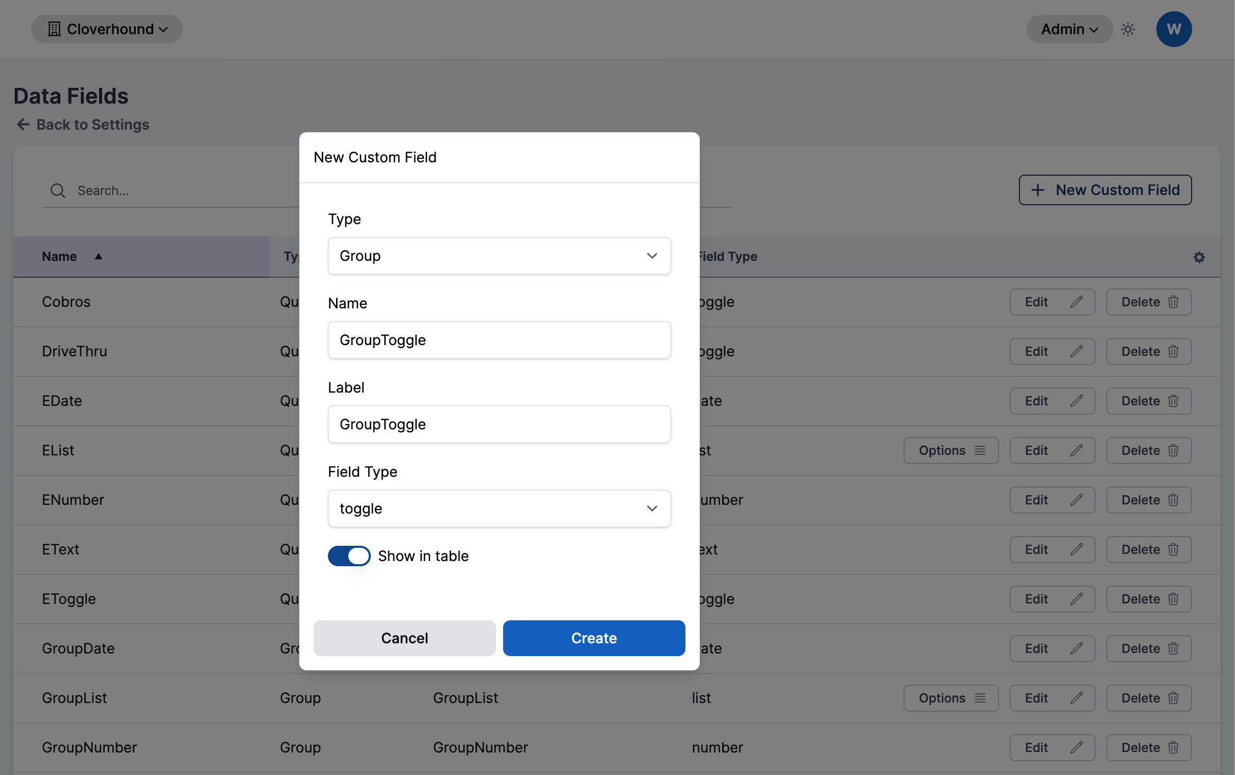 The New Custom Field form