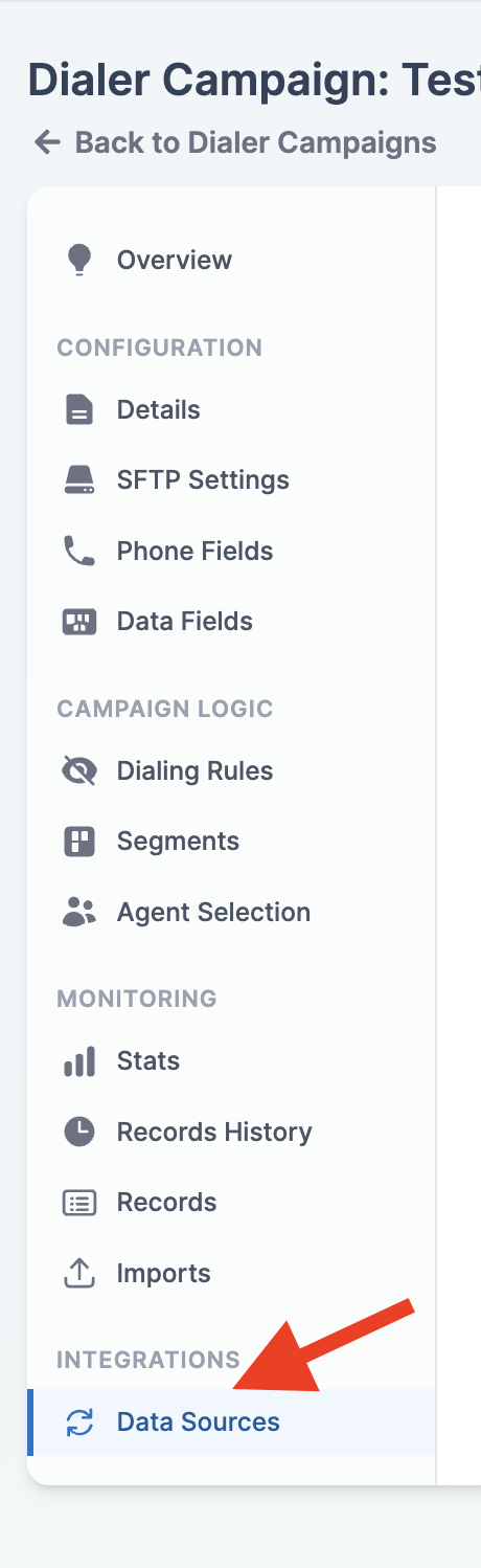 Data Sources tab on a campaign