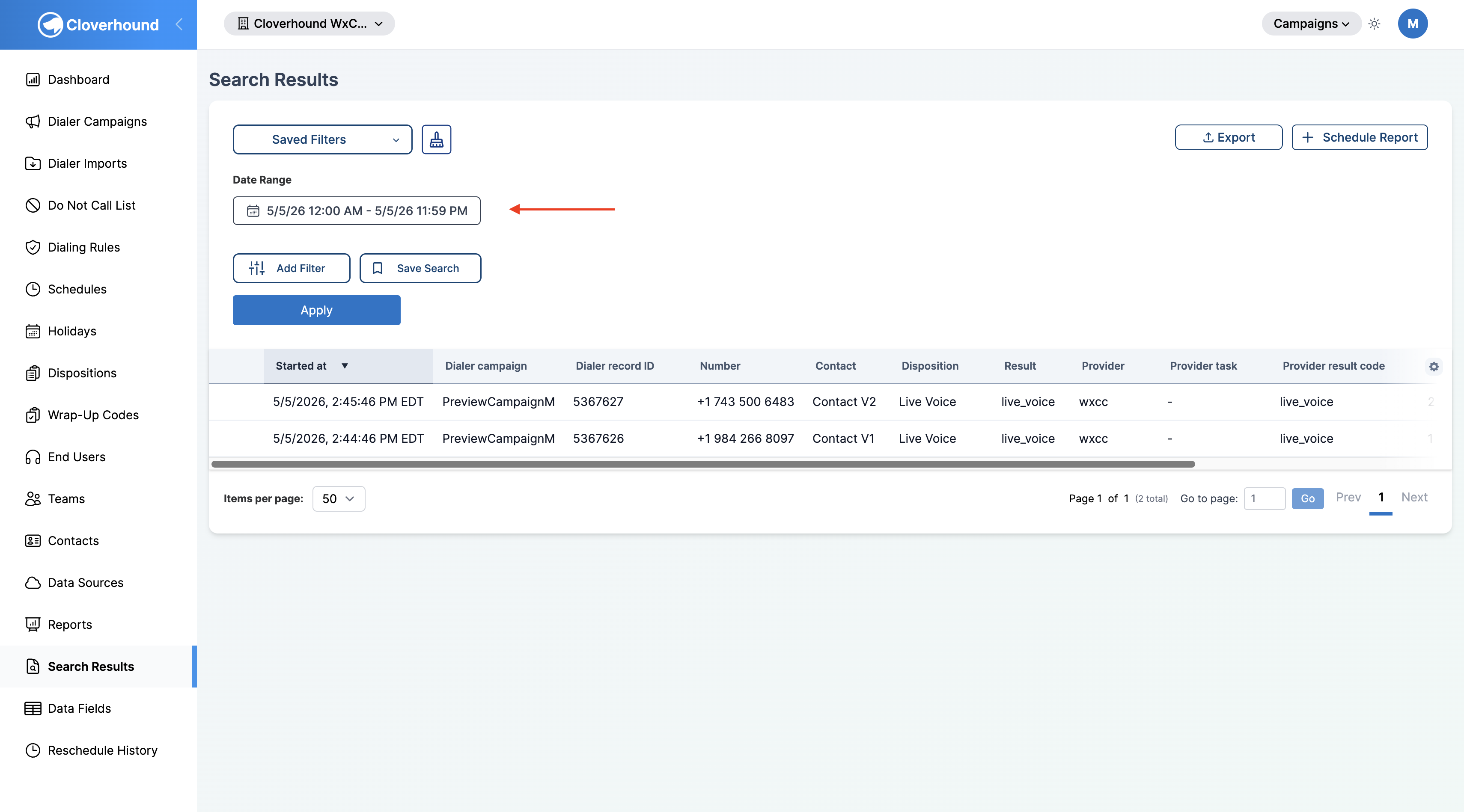 Date Range filter
