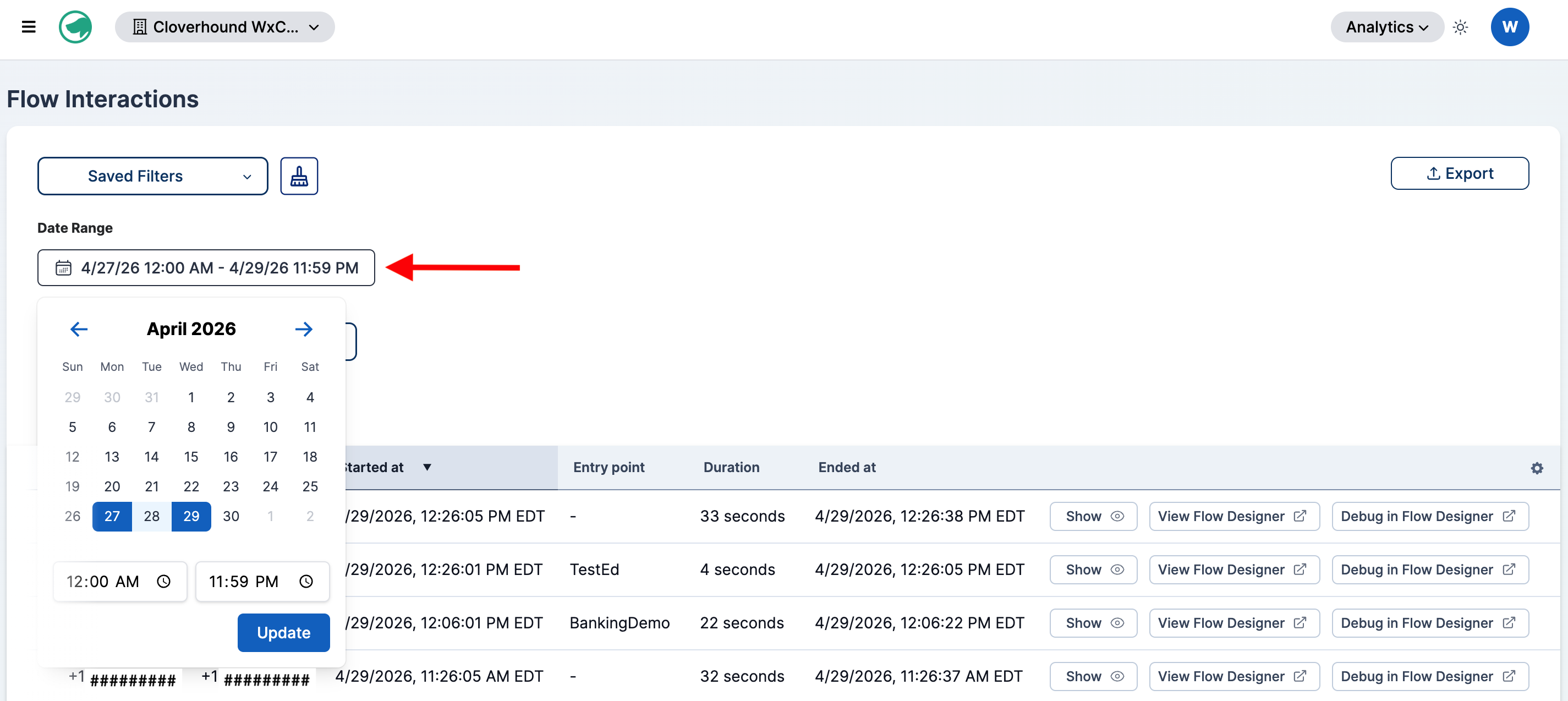 Date range filter