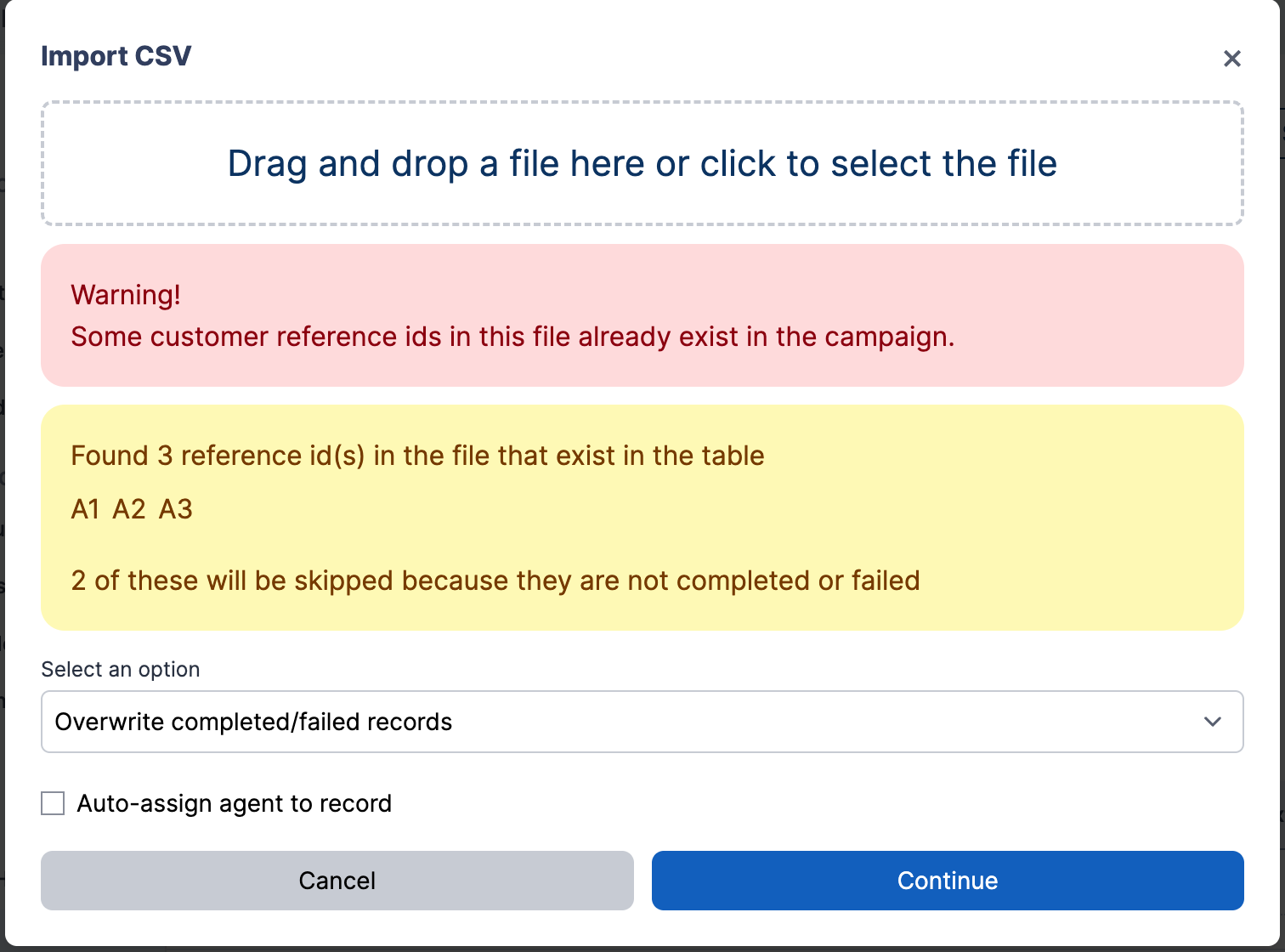 Skipped count shown before confirming the import