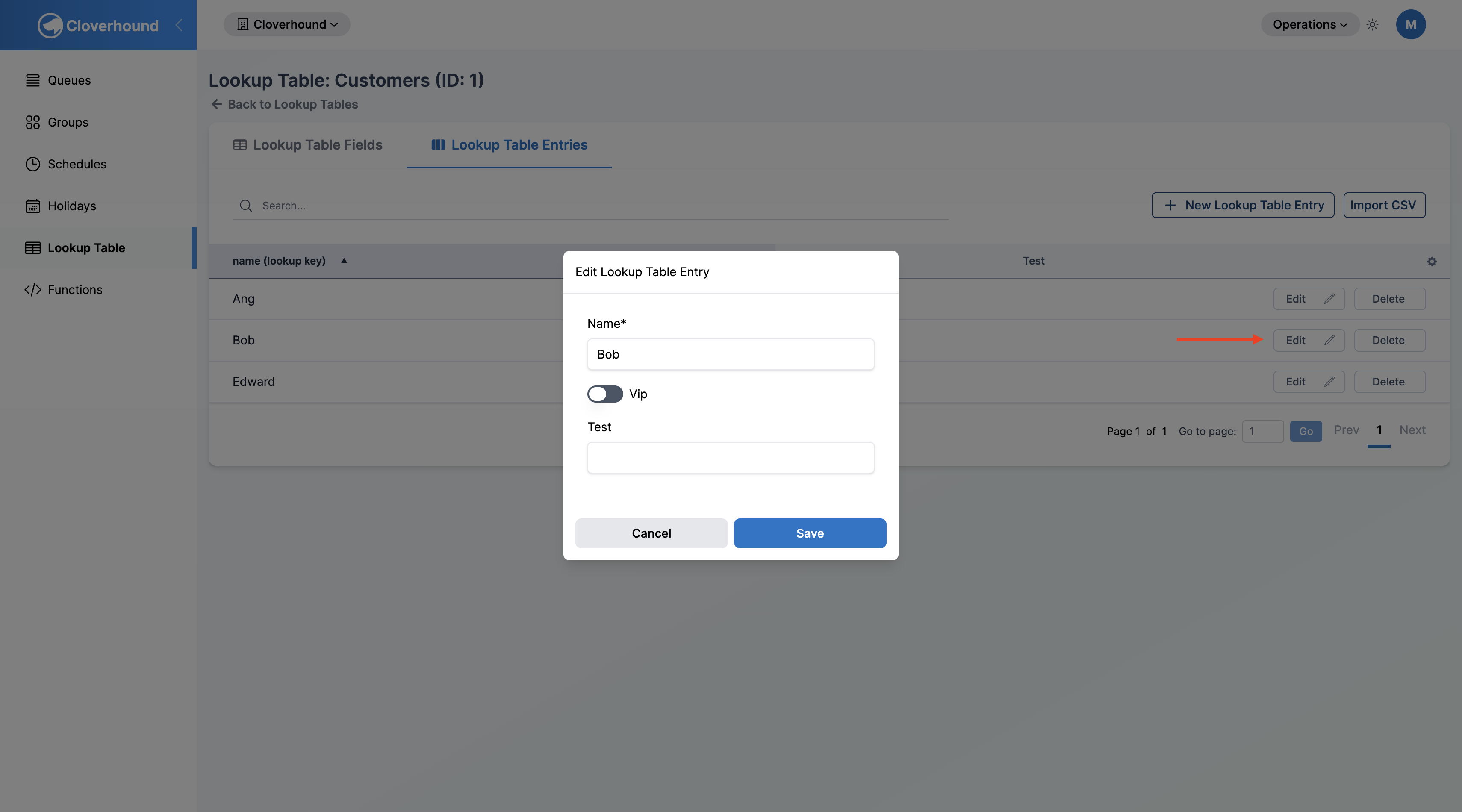 Edit Lookup Table Entry form