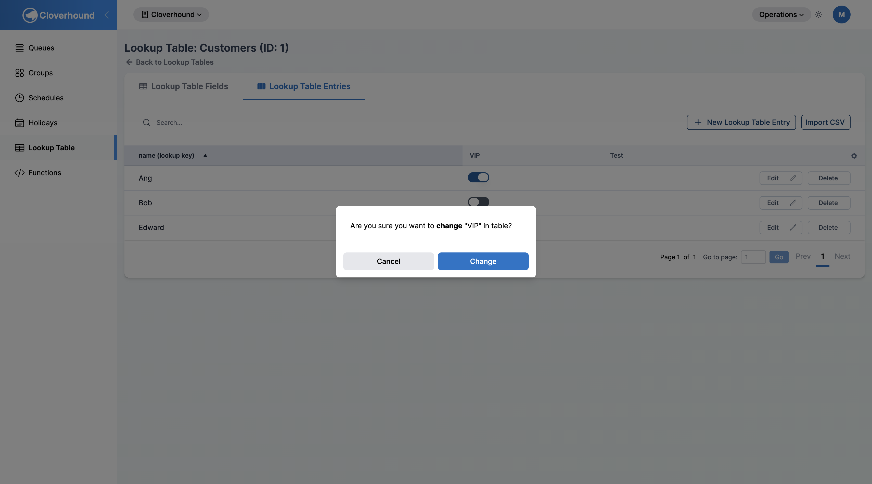 Boolean toggle on a lookup table entry row
