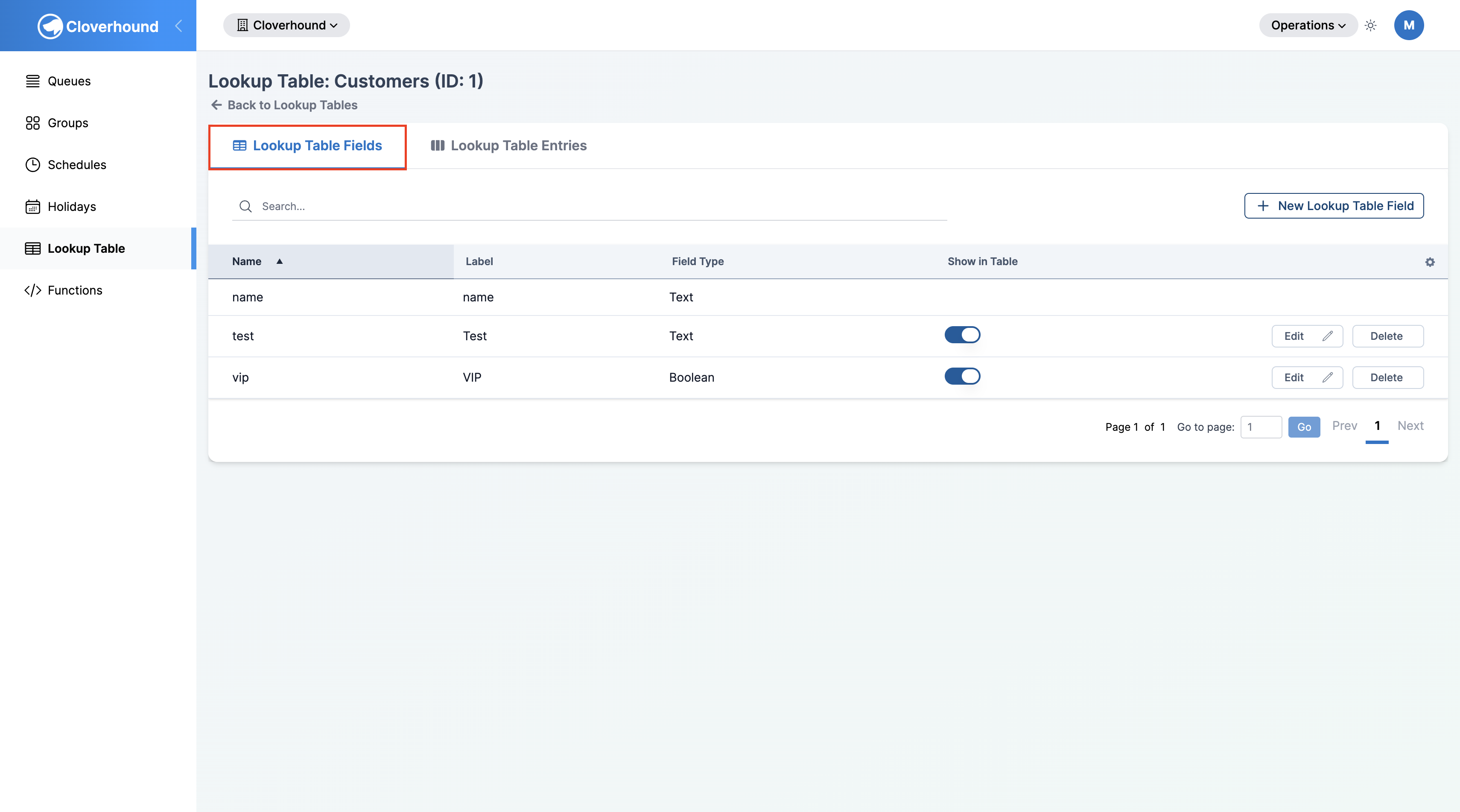 Fields tab listing the columns of a lookup table