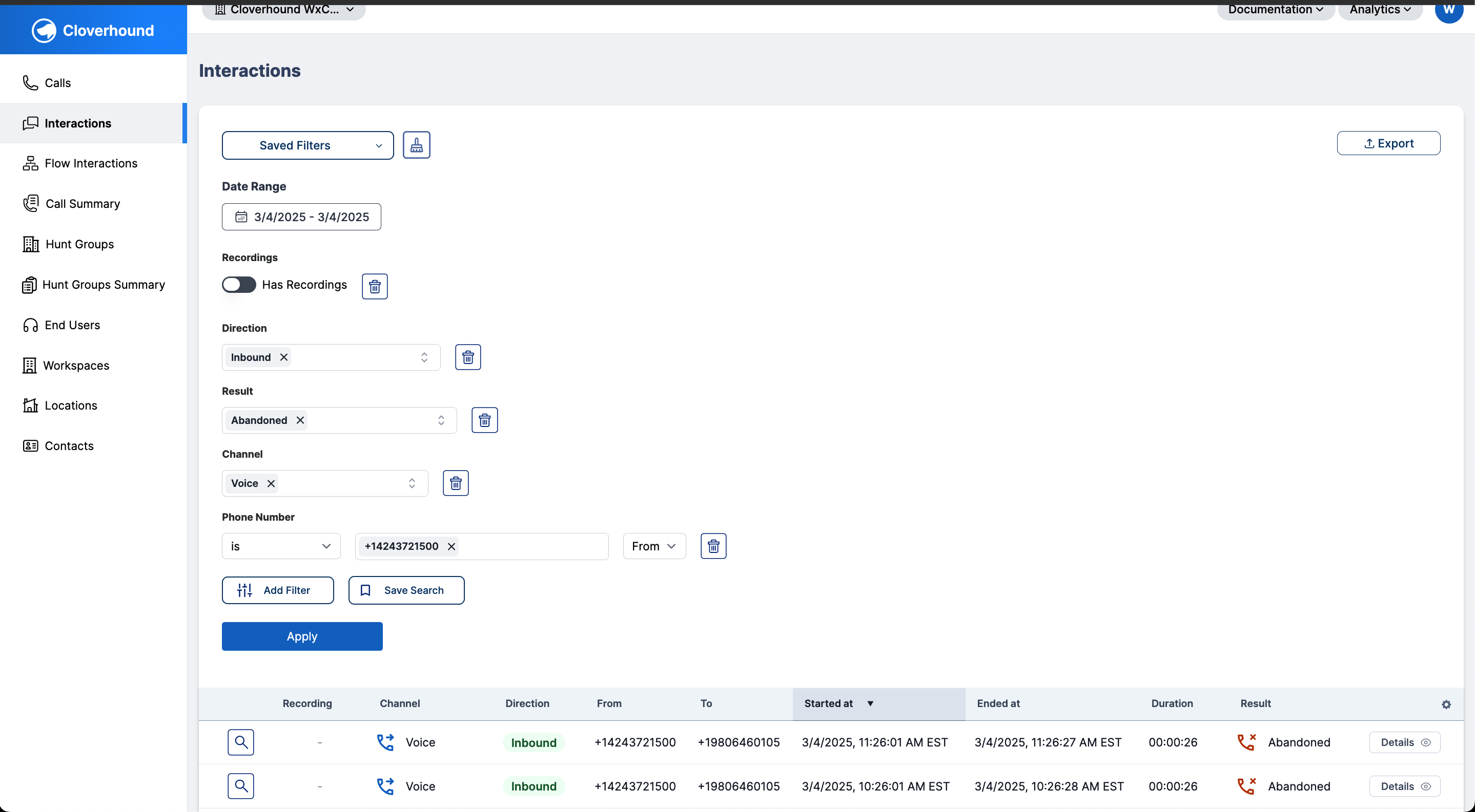 Interactions Table Select Filters