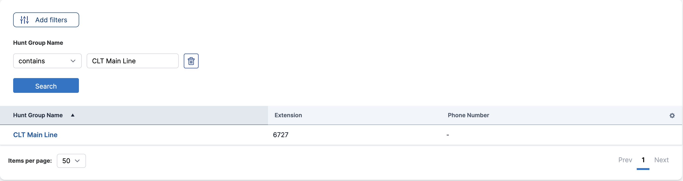 Hunt Groups Filter Options