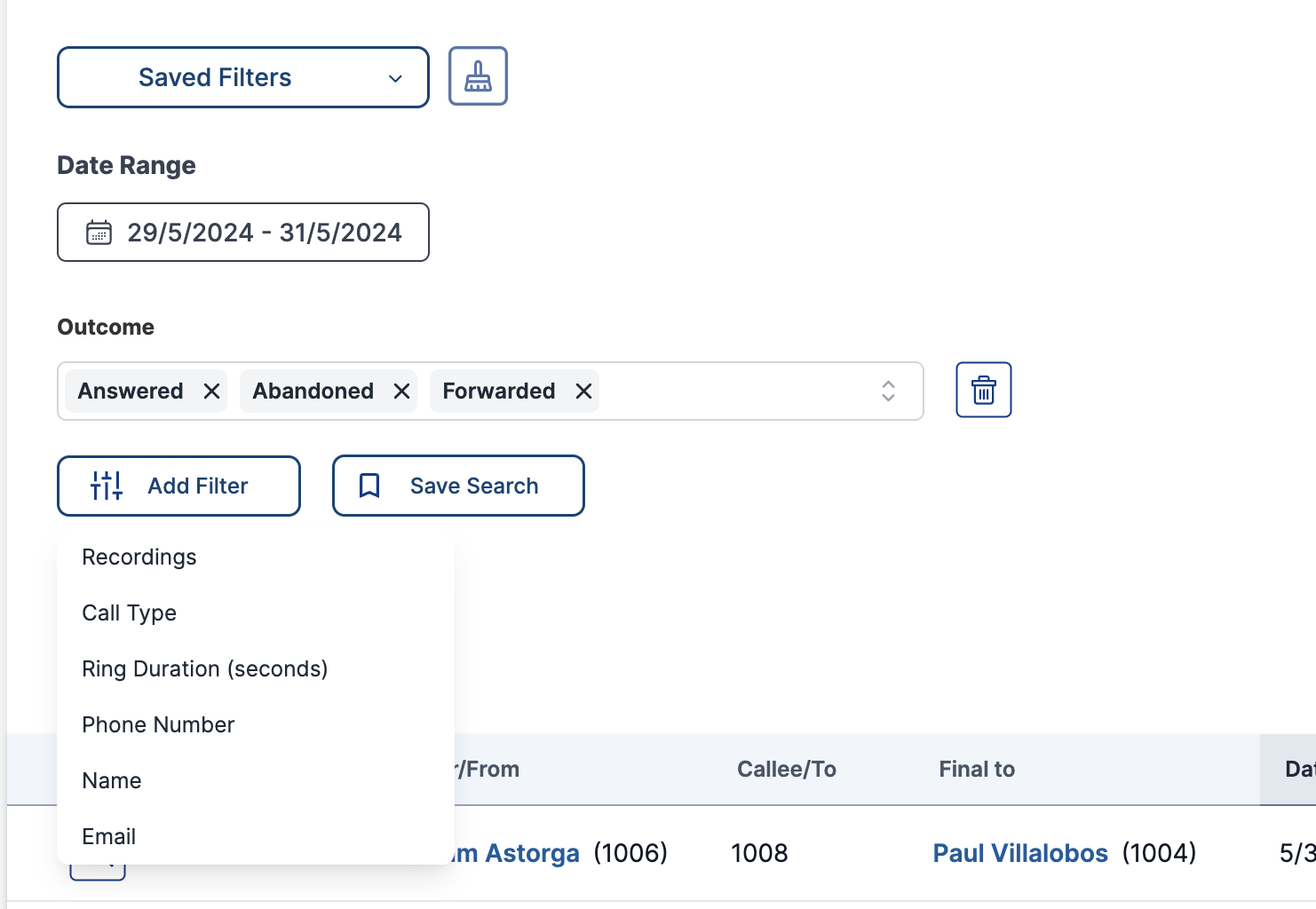 Hunt Group Filters