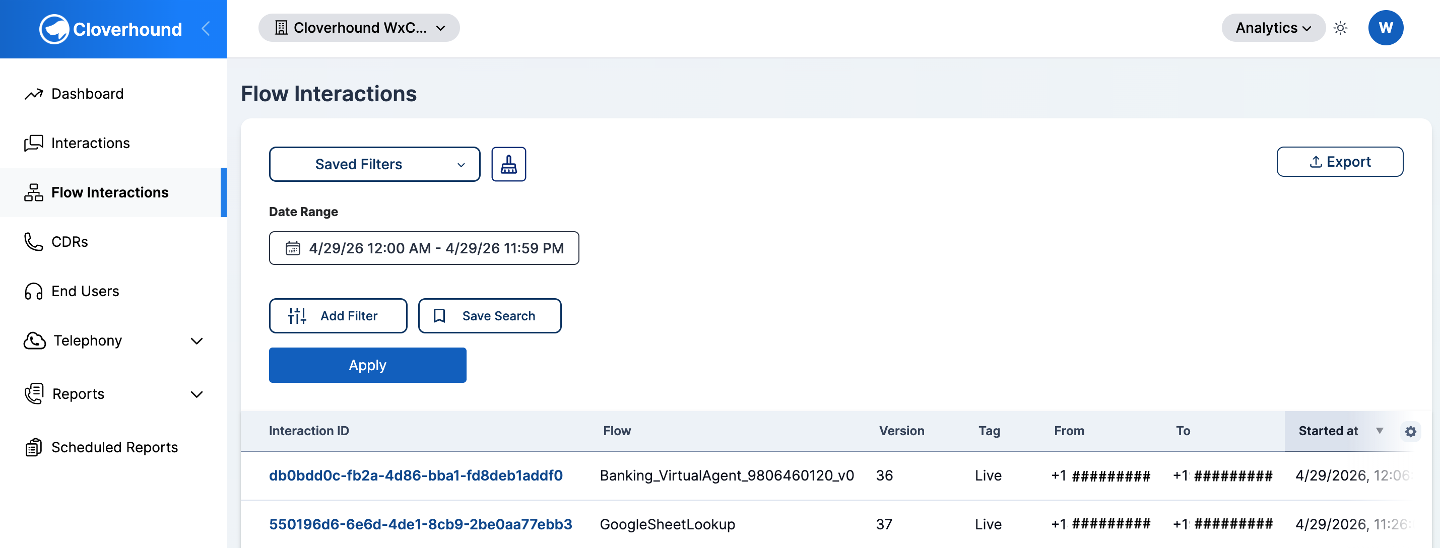 Flow Interactions index page