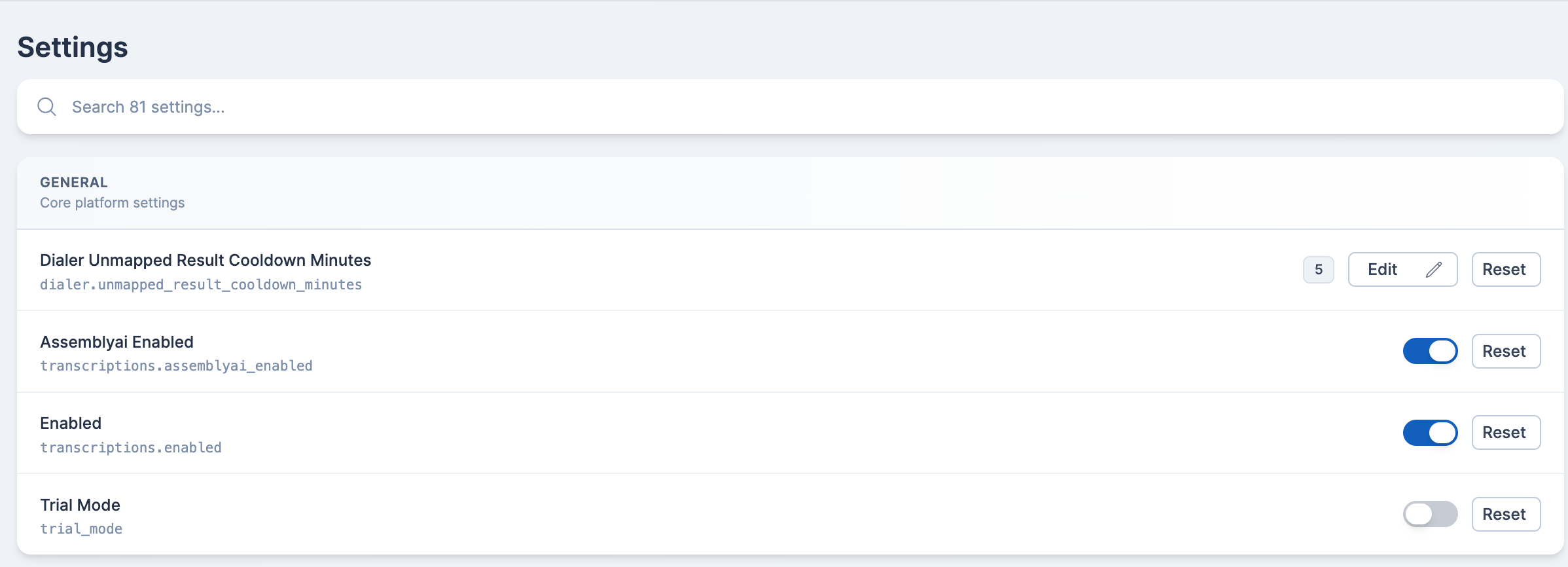 Dialer Unmapped Result Cooldown Minutes on the Admin Settings page