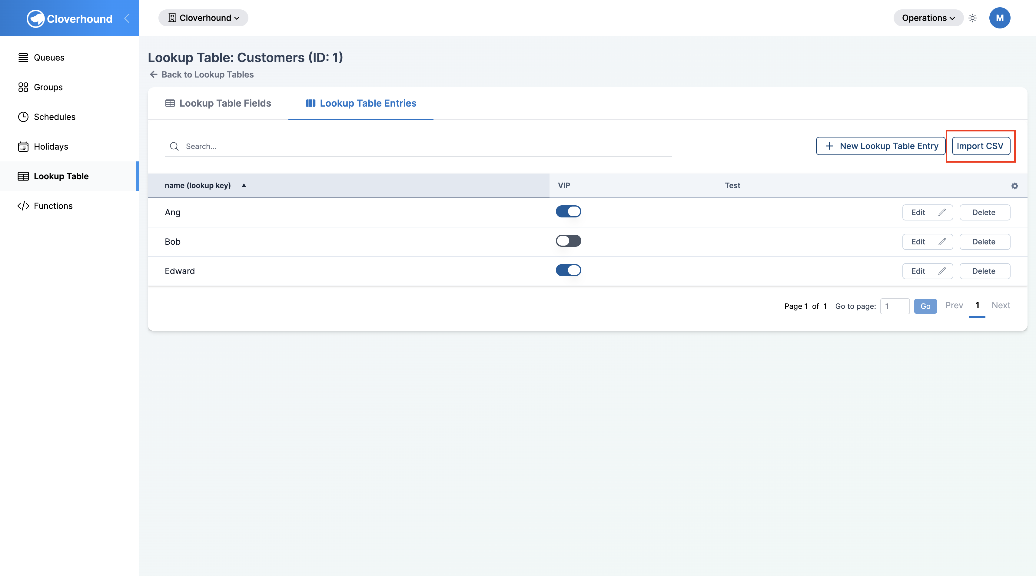 CSV import button