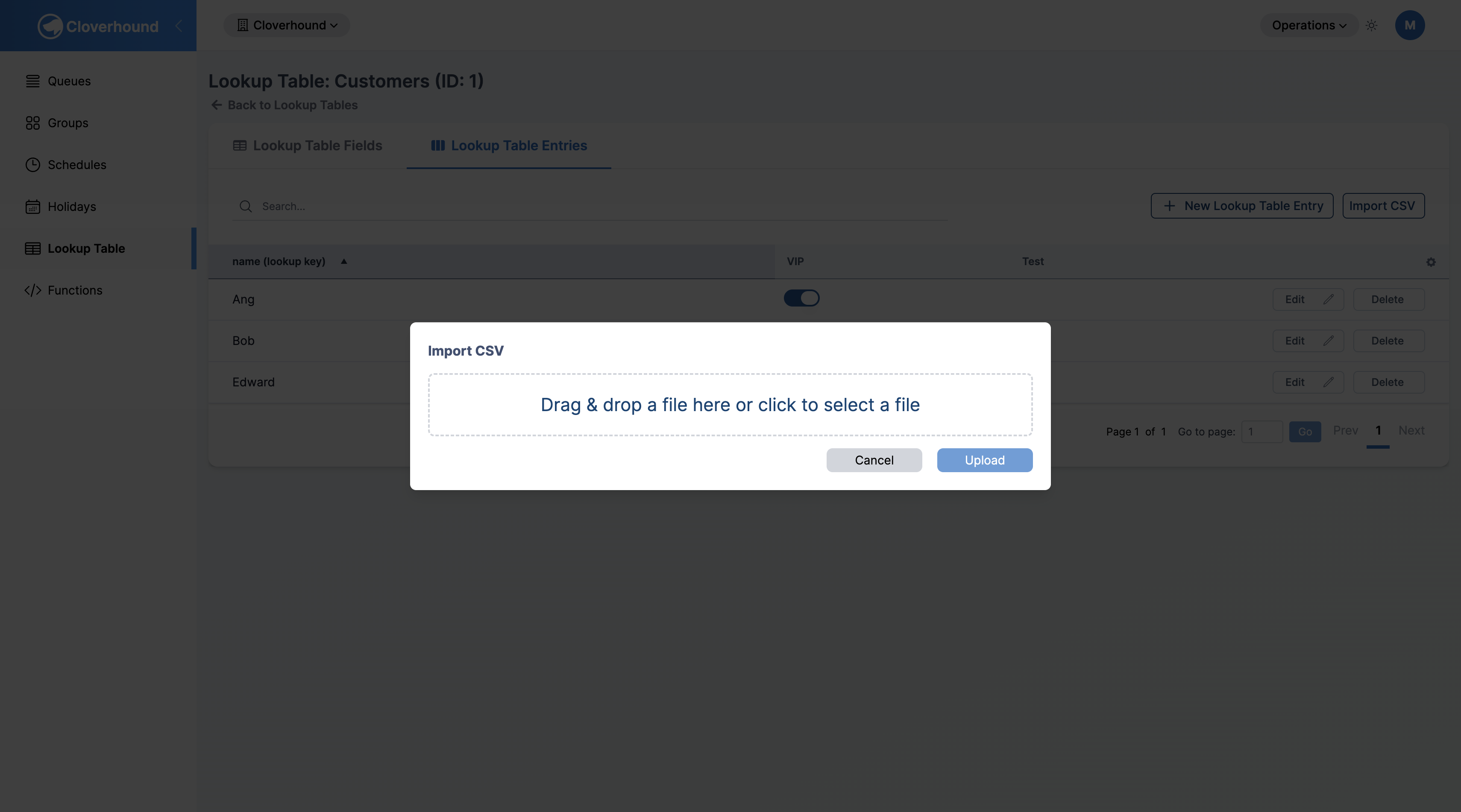 CSV import drop zone