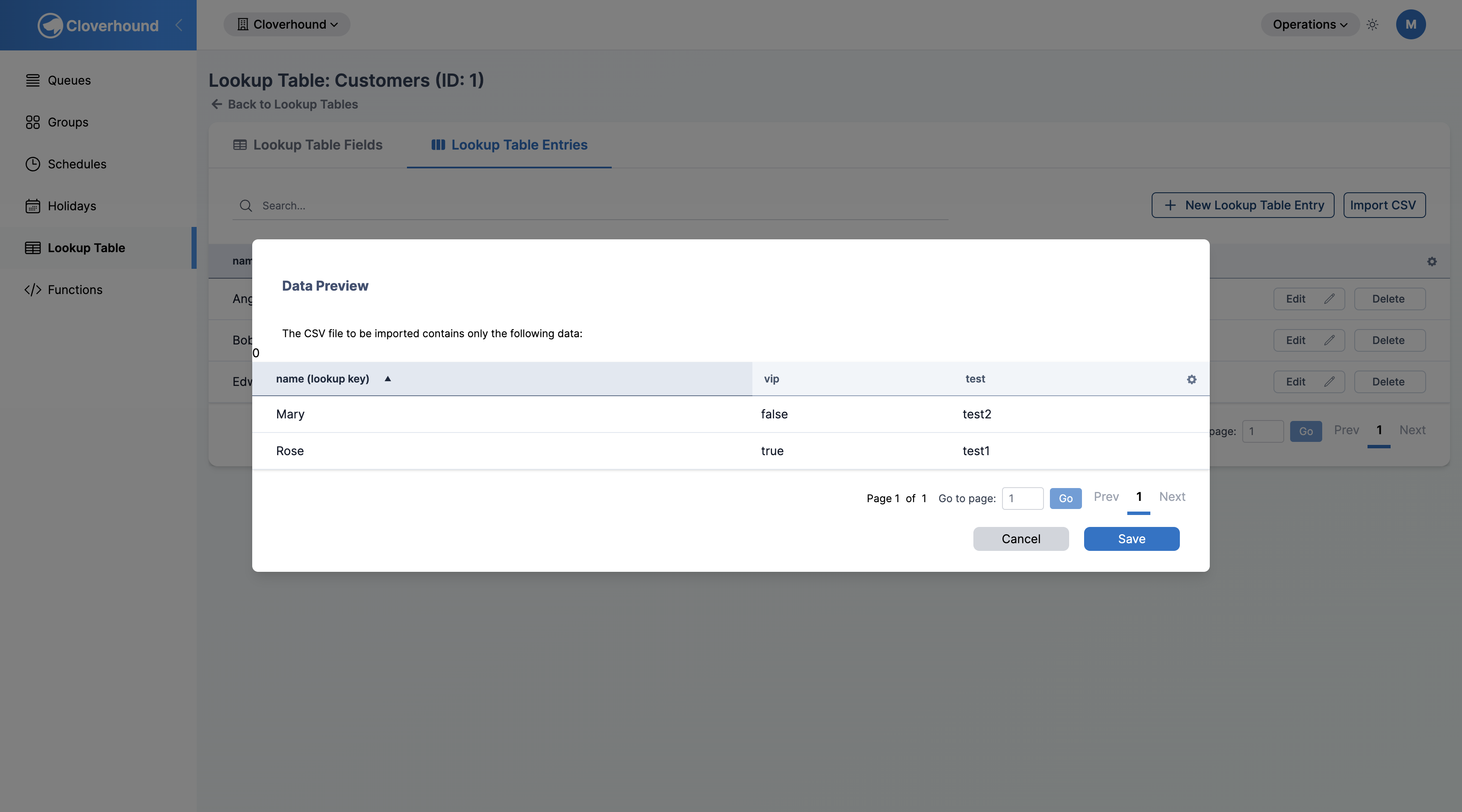 CSV import preview with highlighted duplicates