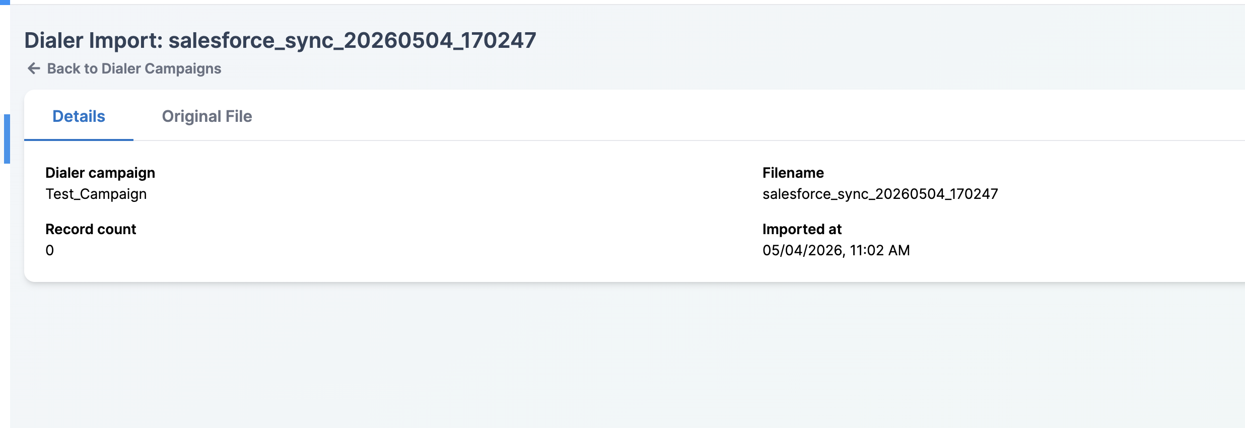 Import detail page
