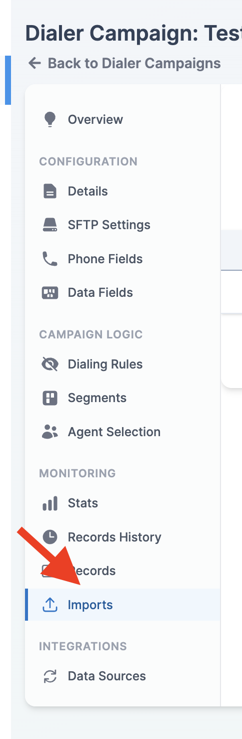 Imports tab on a Dialer Campaign