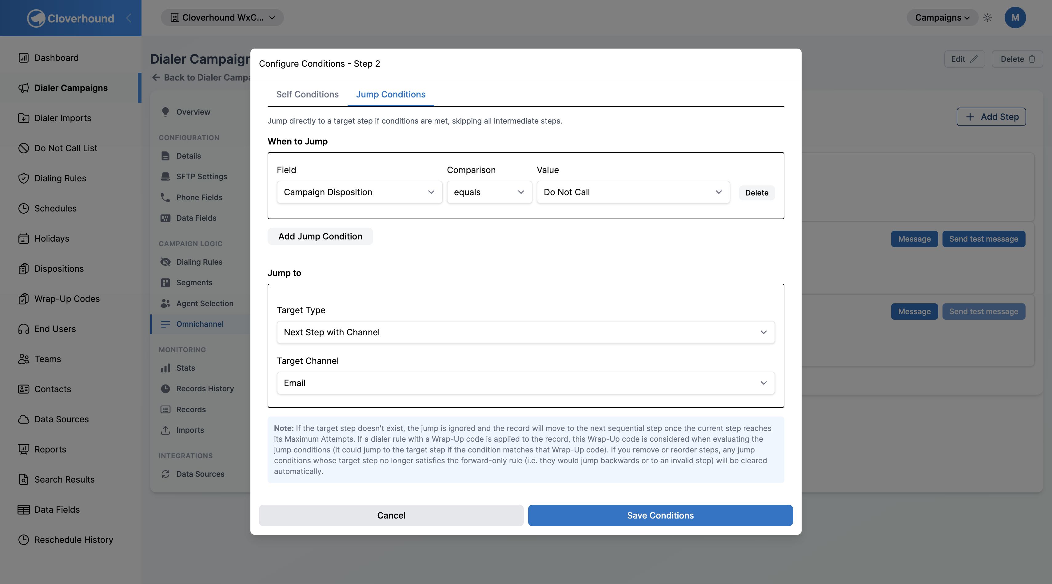 Jump Conditions editor with two conditions and a target