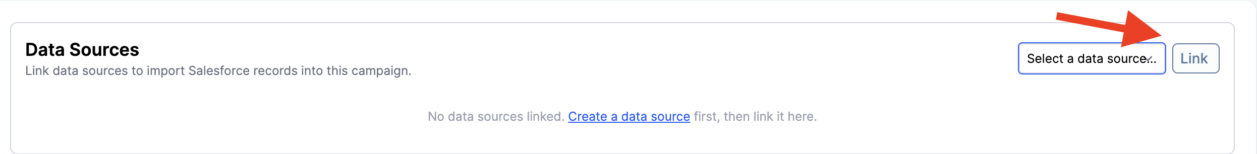 Link button and data source dropdown