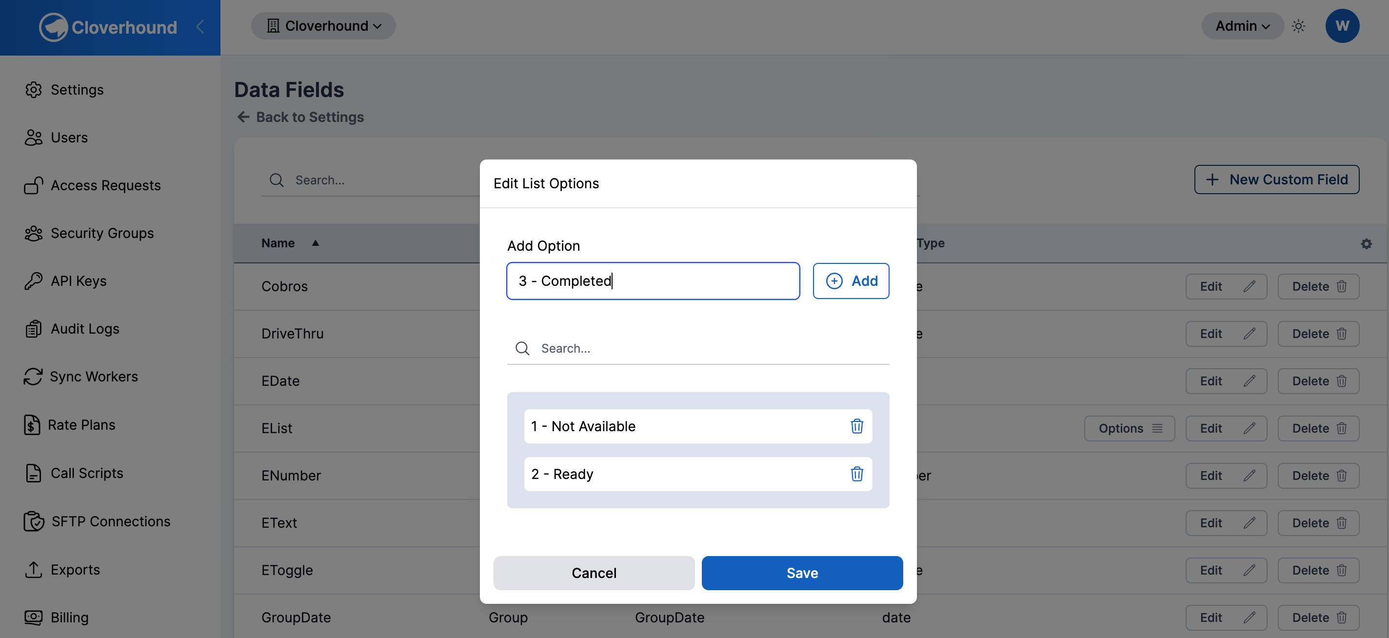 The List Options dialog