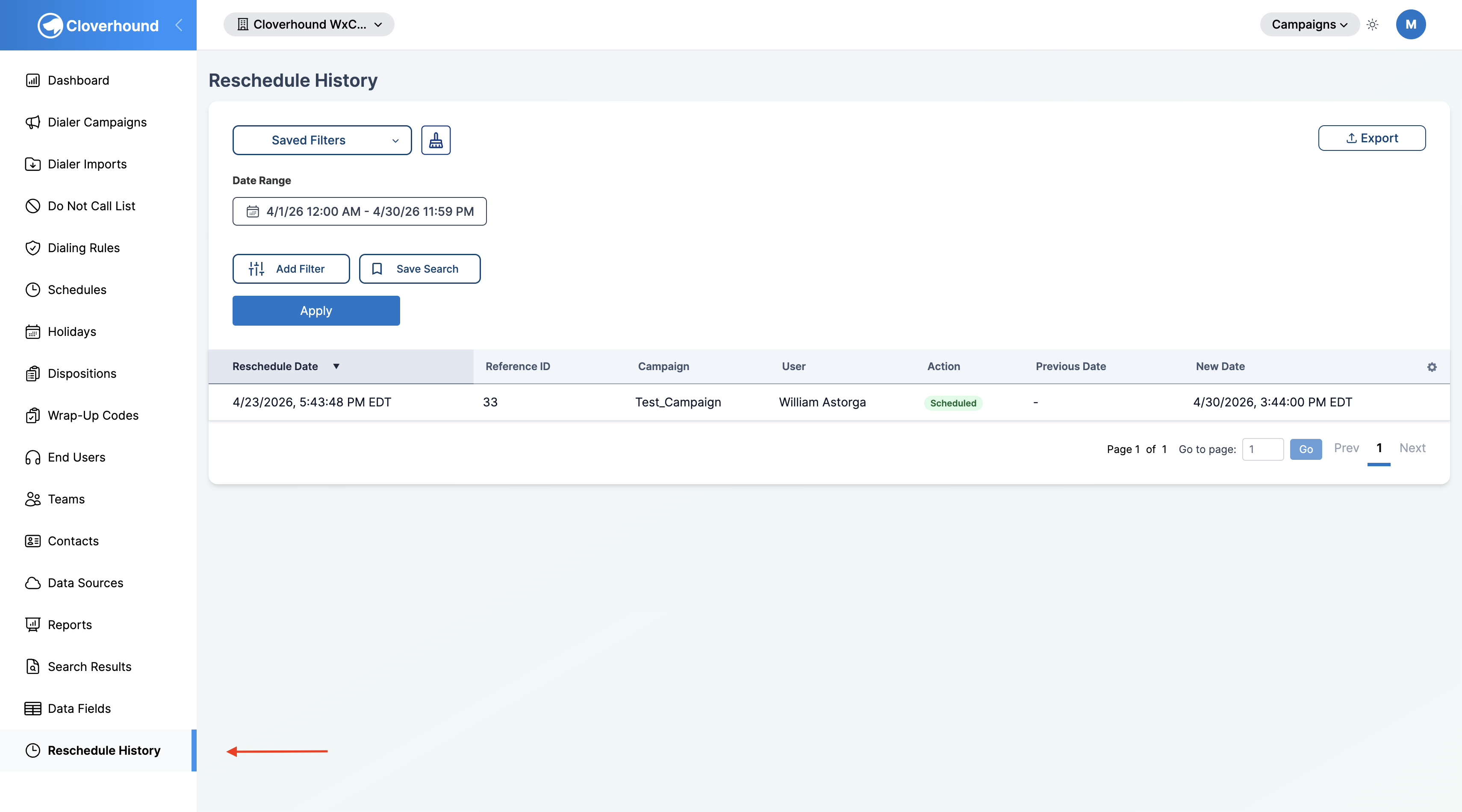 Reschedule History nav entry