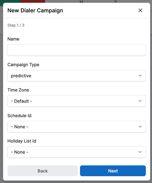 New Dialer Campaign - Step 1