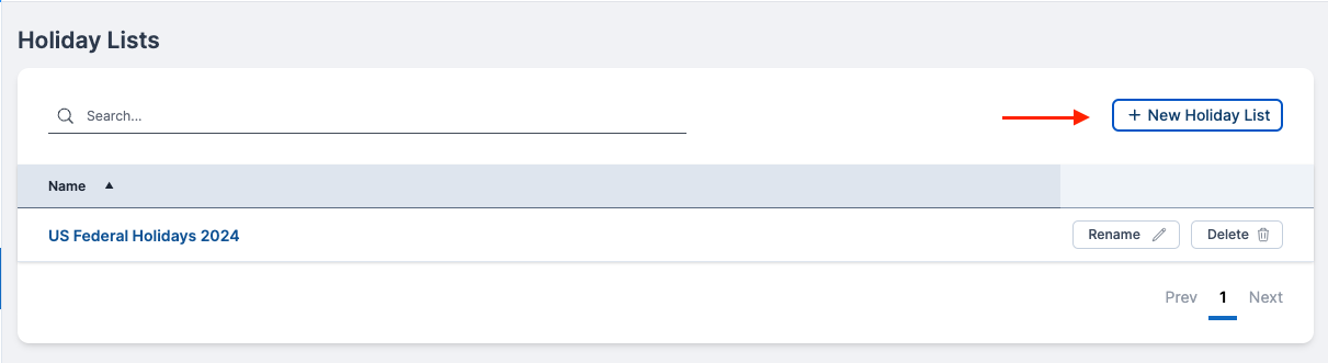 New Holiday List Button