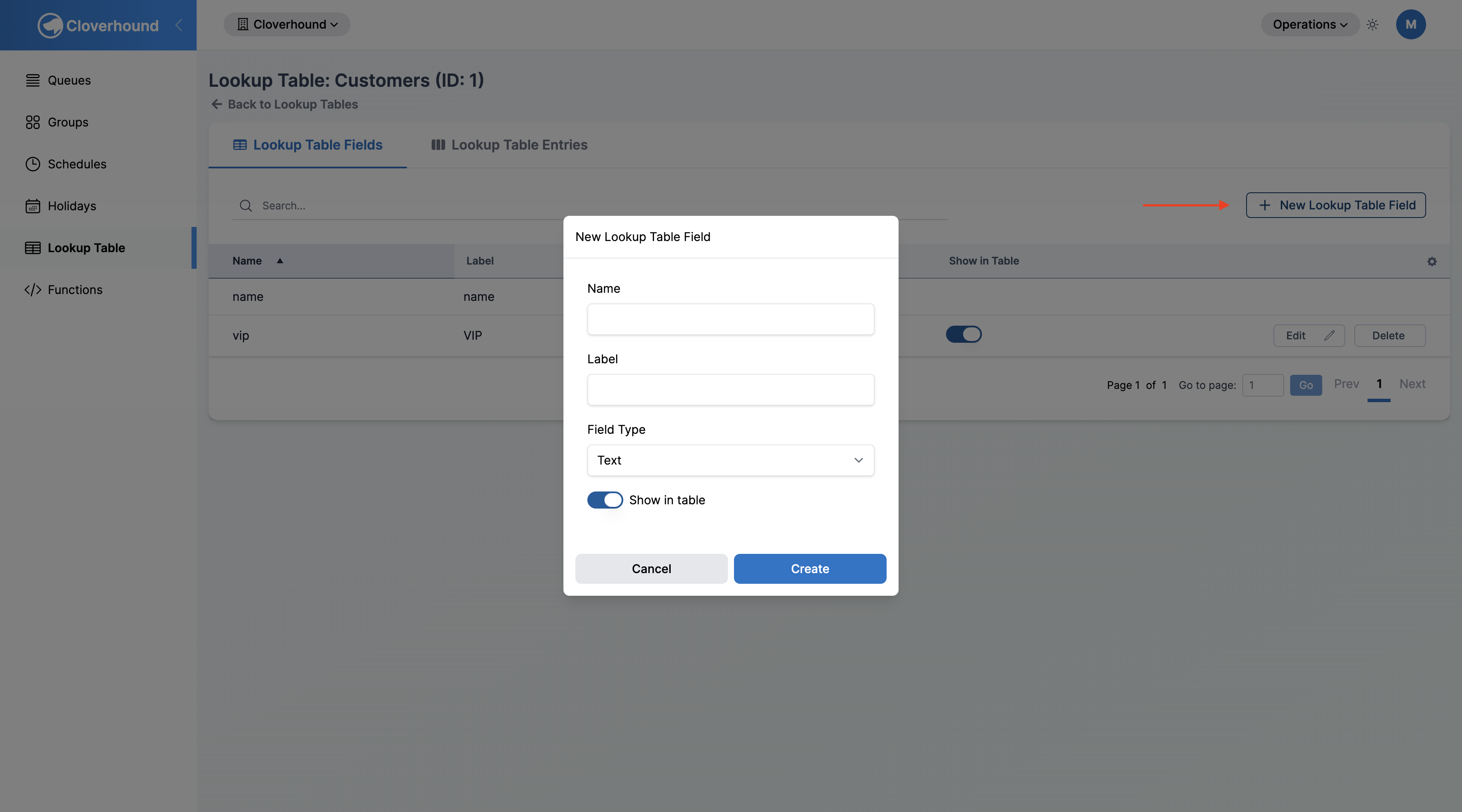 New Lookup Table Field form