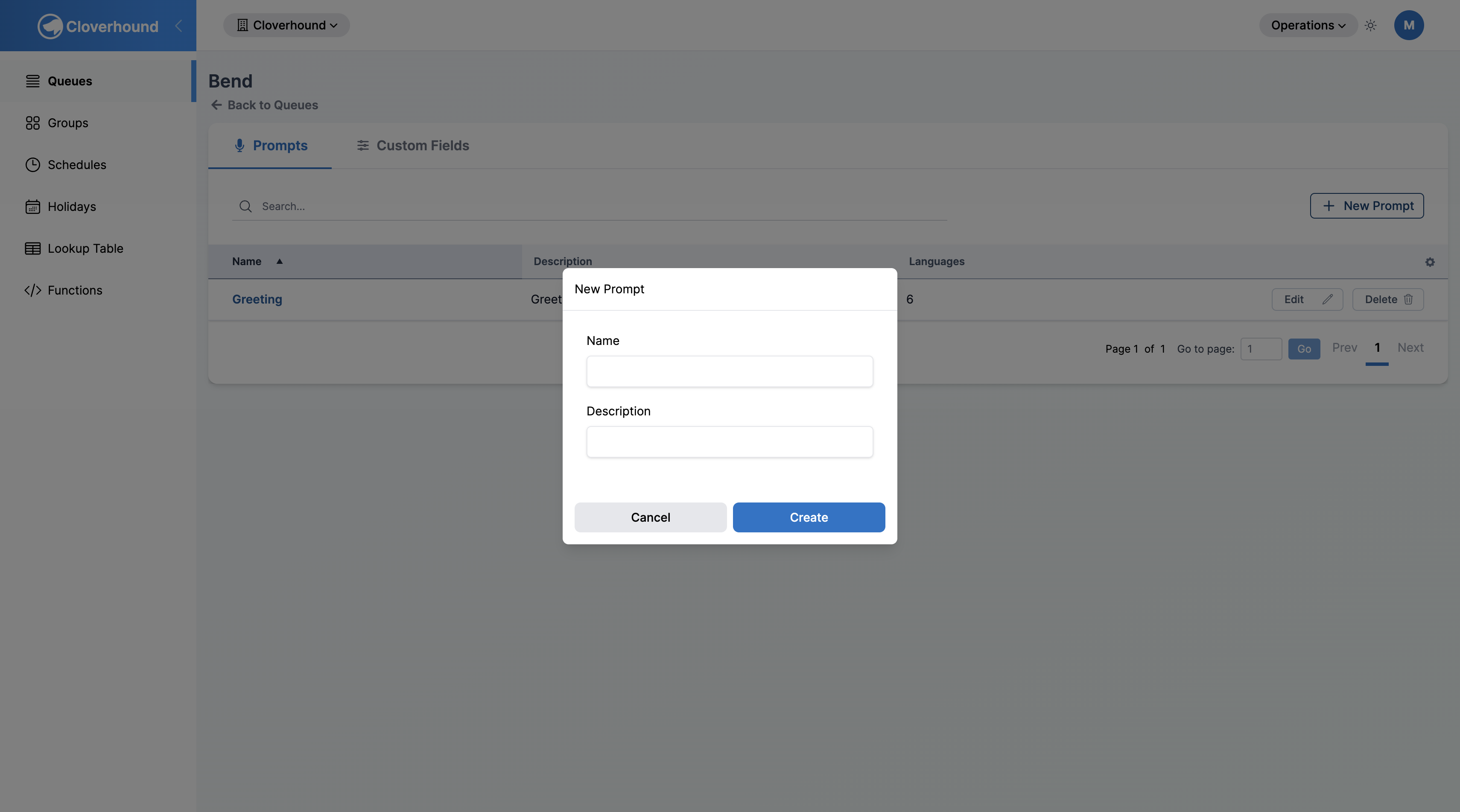 New Prompt form with Name and Description fields