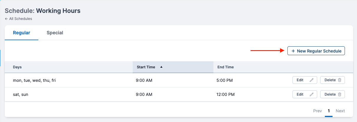 New Regular Schedule Button