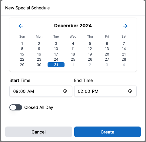 New Special Schedule