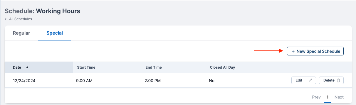 New Special Schedule Button