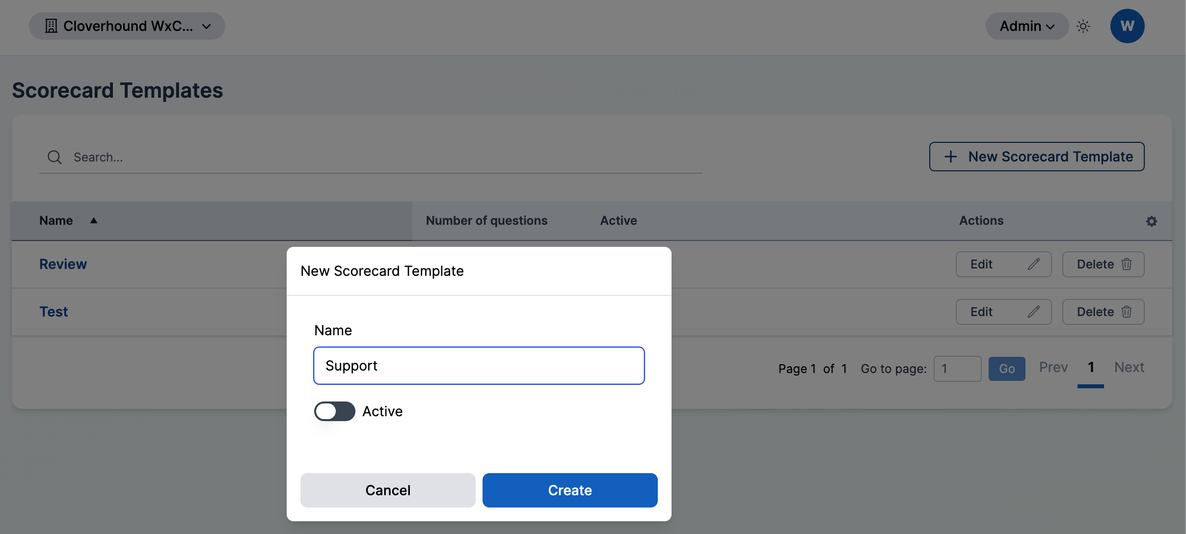 New Scorecard Template form