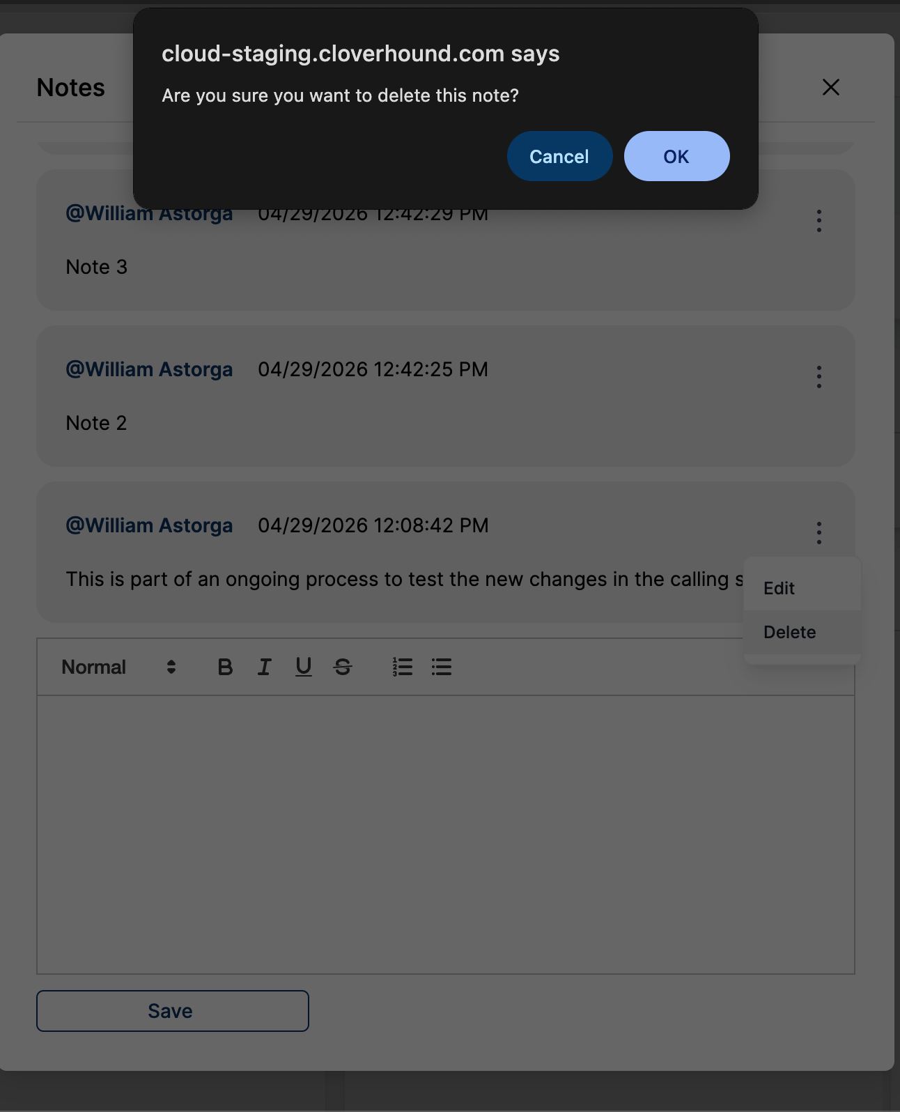 Delete Note Confirmation