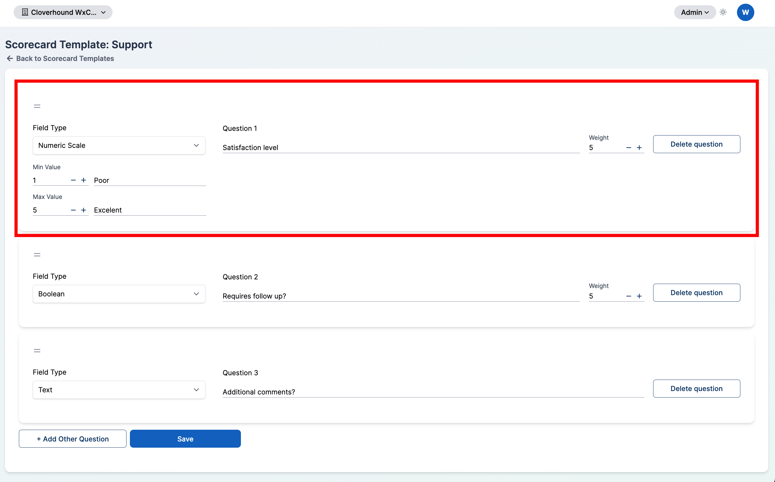 Numeric Scale field with min and max value controls and optional labels
