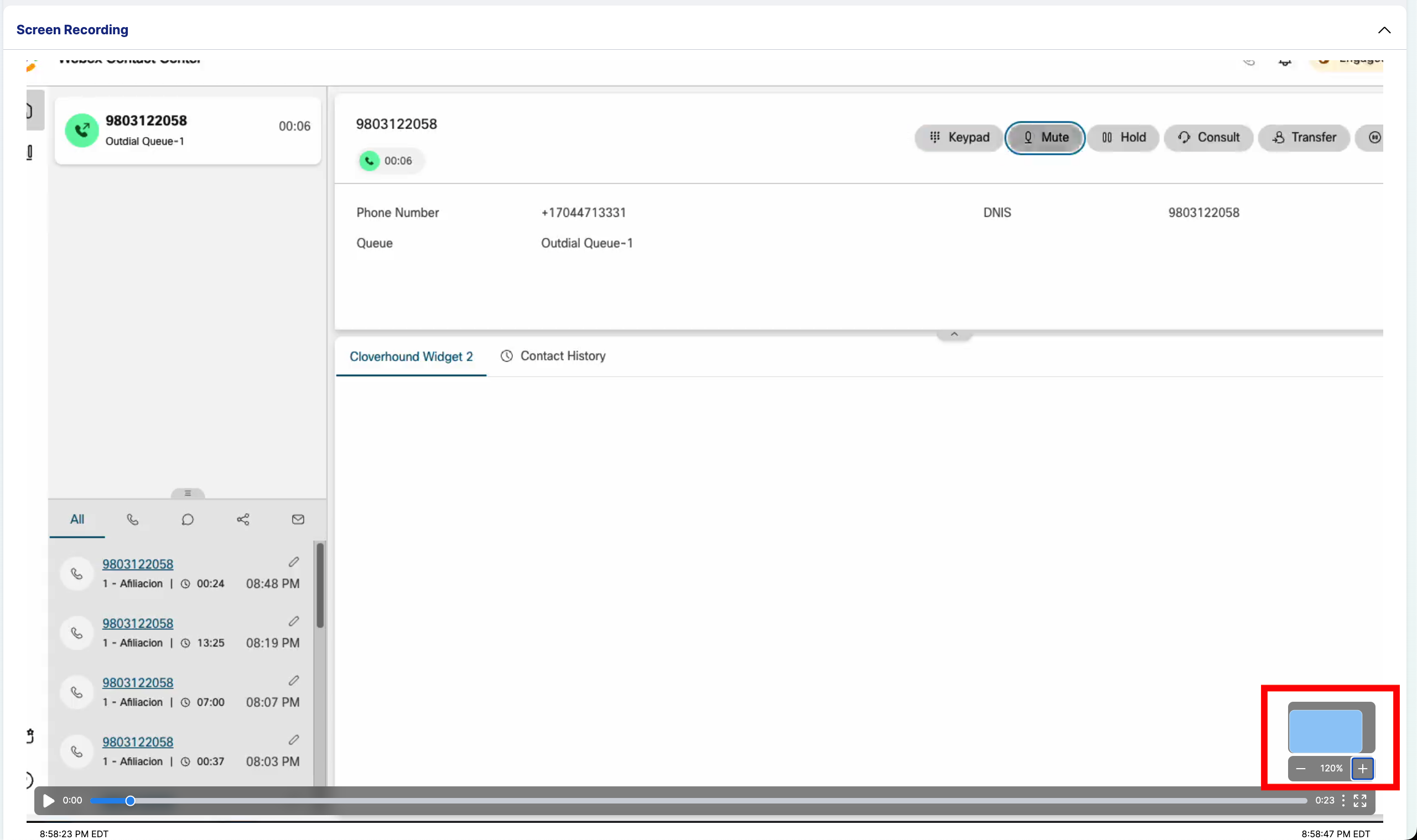 Screen recording zoom control