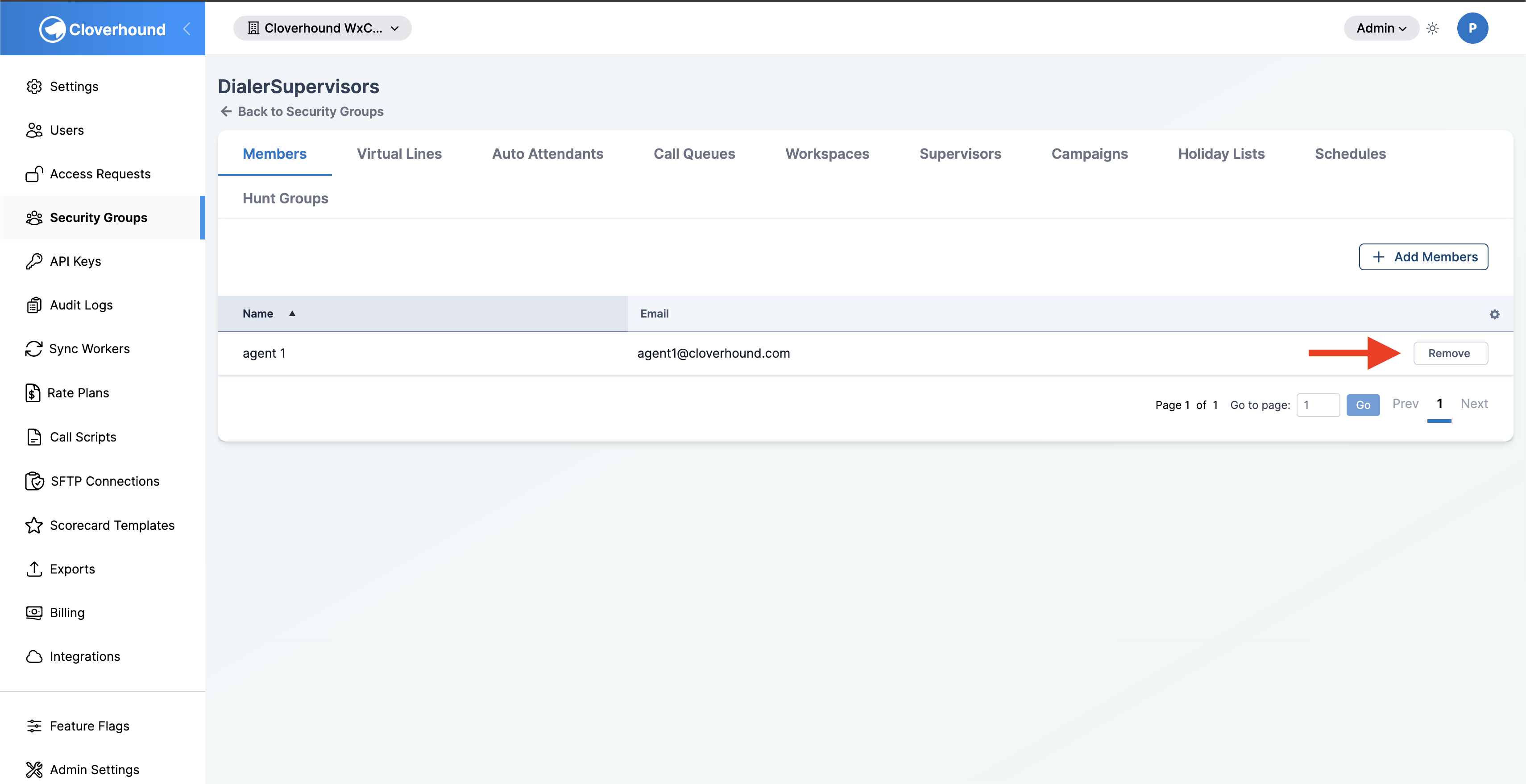 Remove button on a resource row