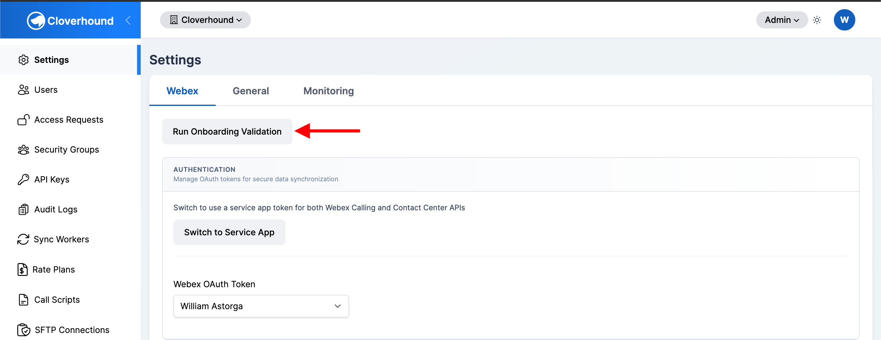 Run Onboarding Validation button