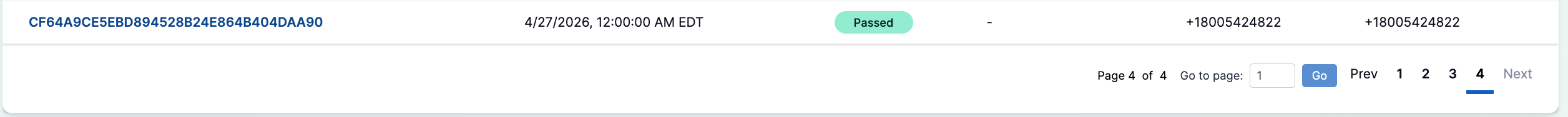 Runs table pagination controls