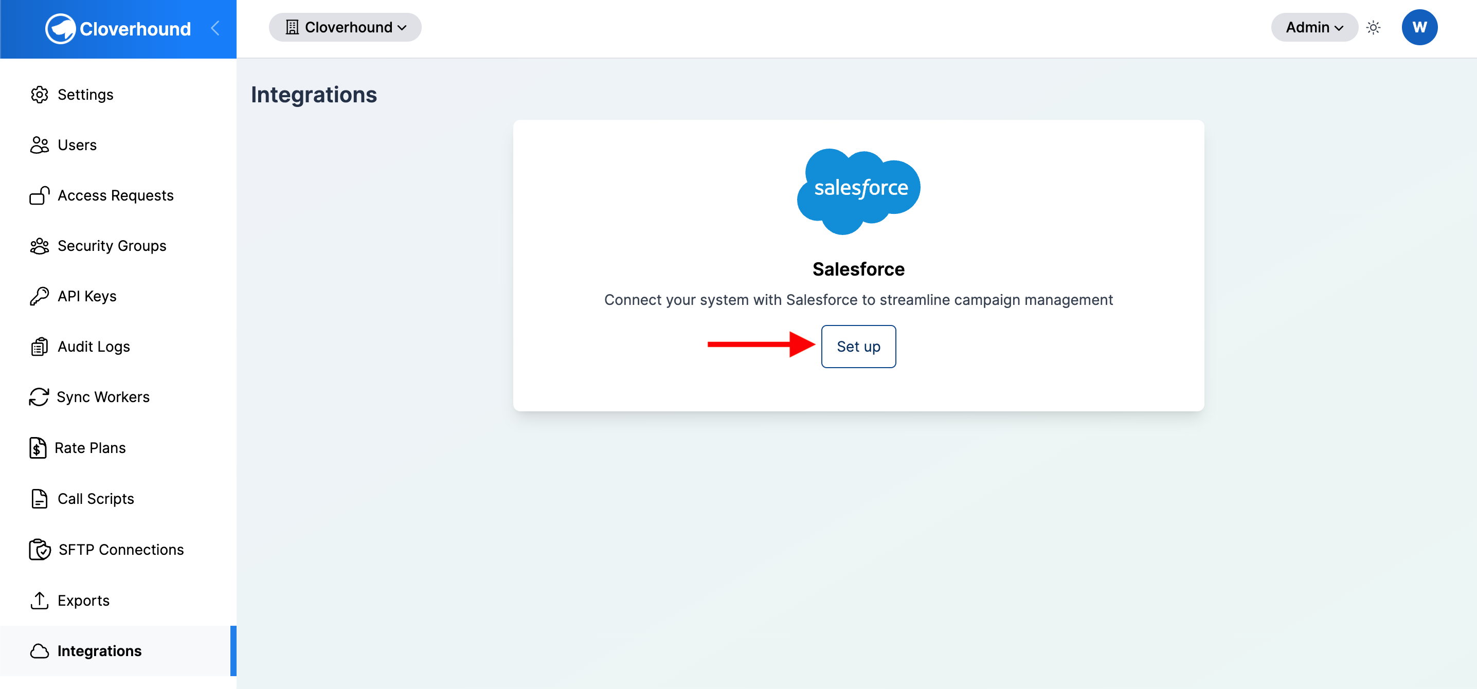 Salesforce integration card before setup