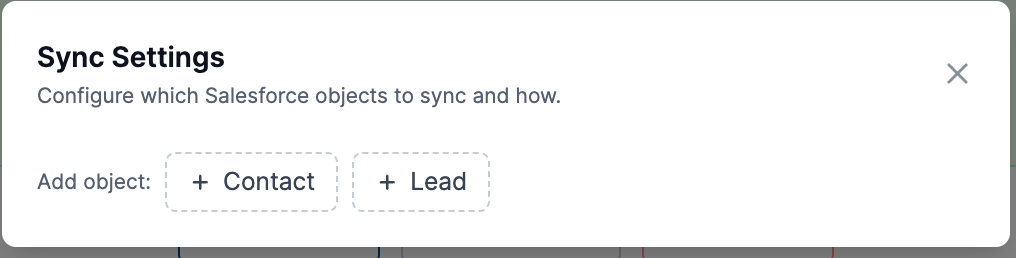 Sync Settings modal with add-object controls